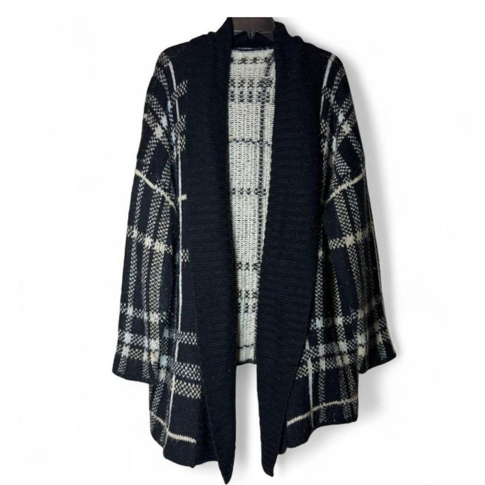 Lane Bryant Black Plaid Open Front Knit Cardigan Sweater Womens 2X 3X Whimsigoth